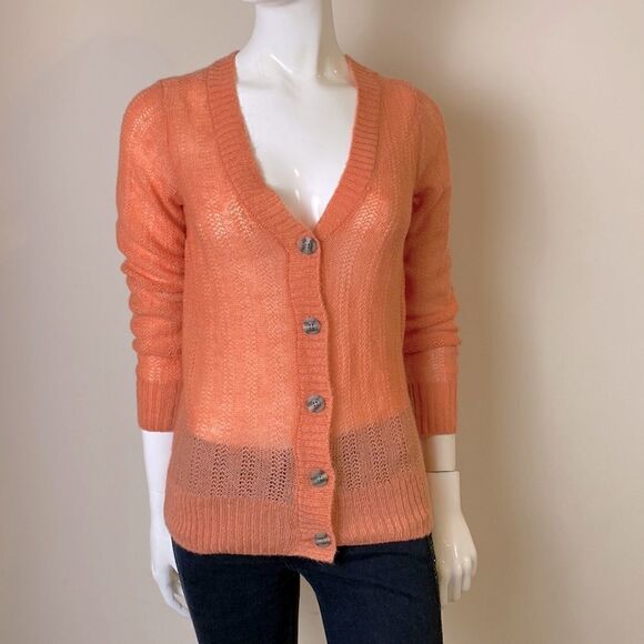 Sonoma Lightweight Orange Loose Knit Sweater V-neckline Cardigan Small  NWOT - Picture 1 of 8